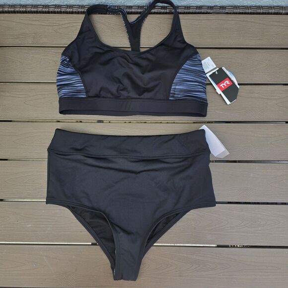 TYR Other - TYR Women's Arvada Skyler Swim Top, Gray/black & High Waist Bikini Sz XL  New